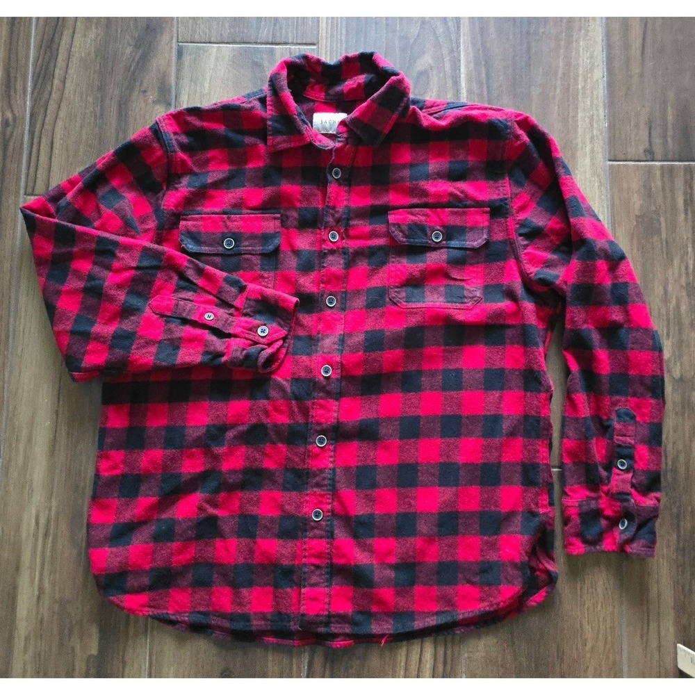 Jachs NY Mens XL Red Black Buffalo Plaid Flannel Button Down Shirt 974954 Cotton